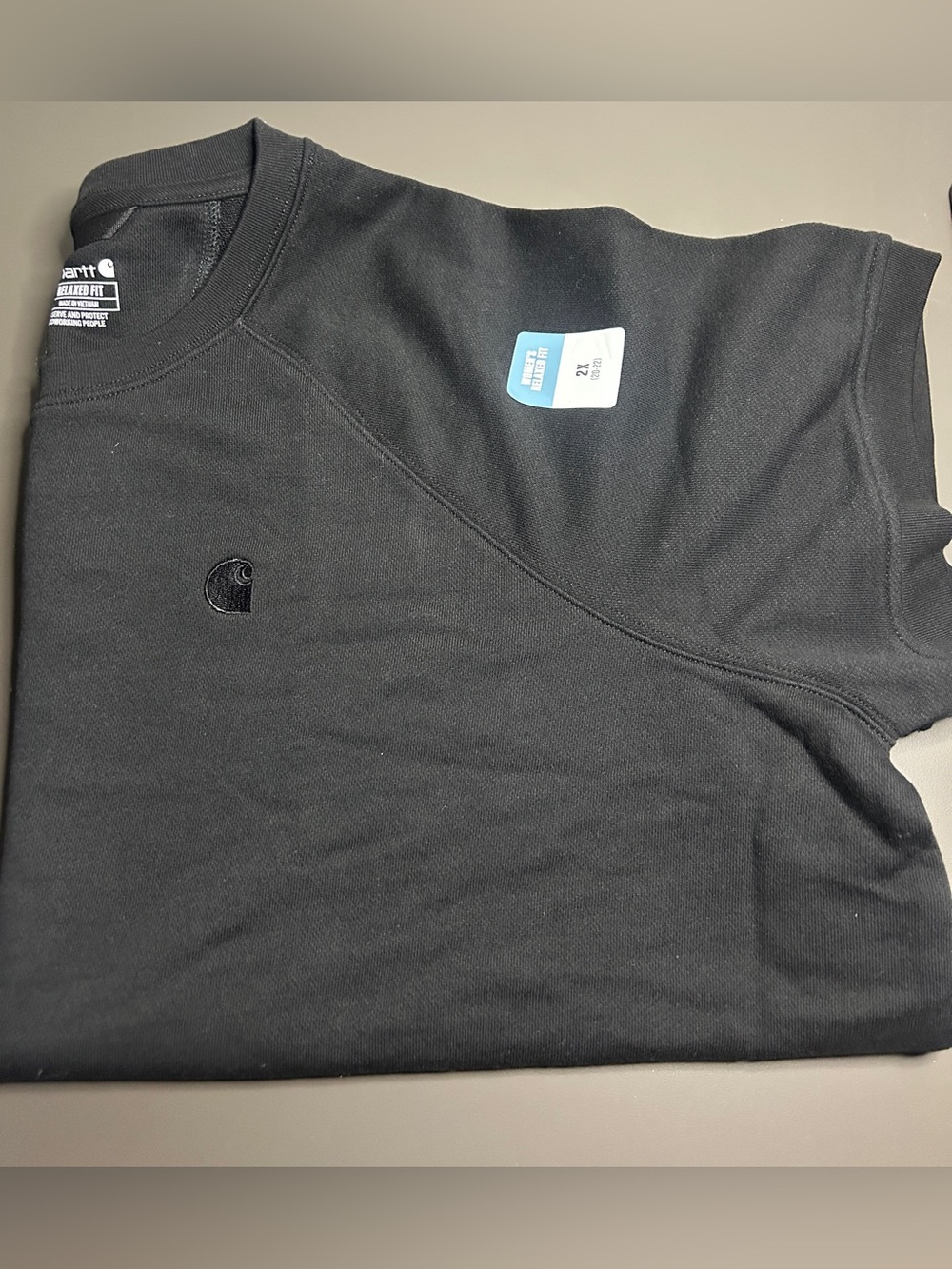 NWT Carhartt 2XL Women Black Crewneck Sweatshirt Short Sleeve